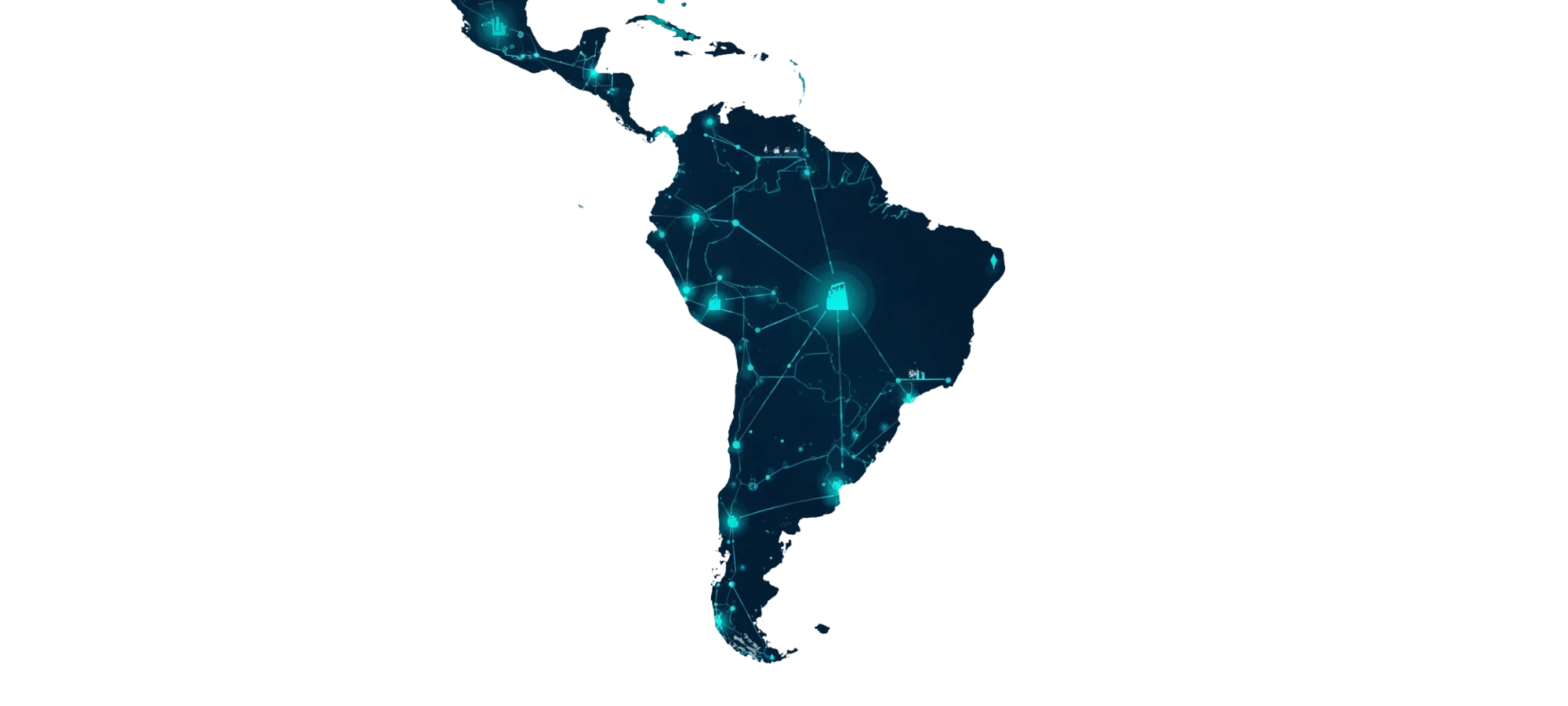 Mapa da América Latina conectado ao mercado industrial